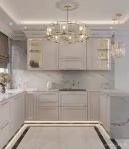 PROJEKTY 4 Błyszcząca kuchnia glamour ze złotymi uchwytami